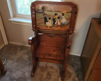Convertible Wood Chair - Side Table Tole Painted