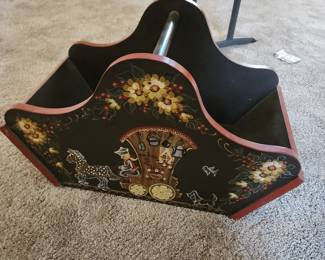 Fireplace Wooden Bin Hod Scuttle with Tole Painting