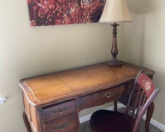 Beautiful vintage desk, painted old chair, wall art