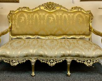 Upholstered Ornate Gold Gilt Sofa