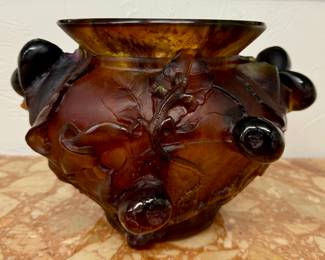 Daum France Pate de Verre Lizard Vase