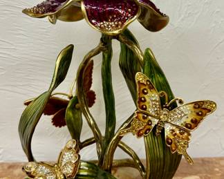 Jay Strongwater Meredith Floral 9" Pillar Candle Holder