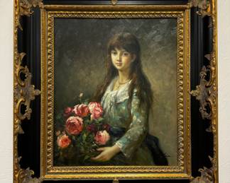 "Flower Girl" Oil on Canvas, Signed