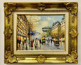 "Street Scene" Oil on Canvas, Signed