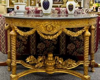 Ornate Marble Top Console Table