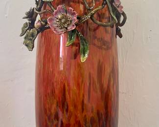 Item 13:  Jay Strongwater Rosalind Vase with Enamel & Floral Overlay - 21":  $495