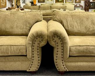 (2) Oversized Chenille Armchairs with Nailhead Trim