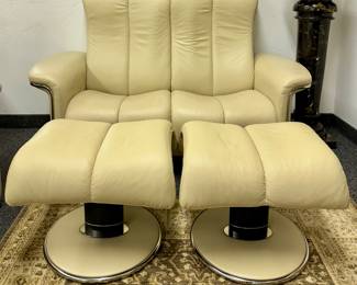 Ekornes Soul High Back Loveseat & 2 Ottomans