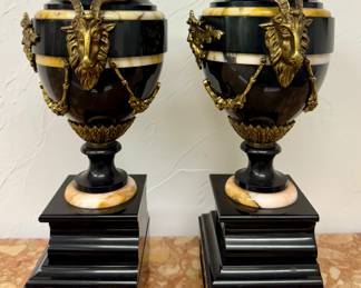 (2) Ornate Marble Urns