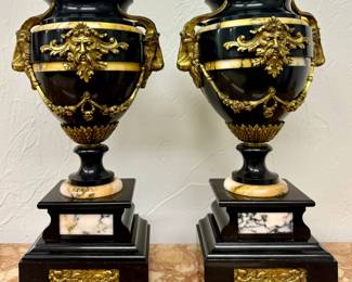(2) Marble Urns & Gold Gilt Urns