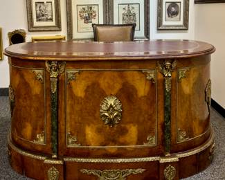 Ornate Leather Top Kidney Shape Desk