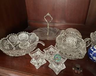 cut glass bowls, glass candle sticks