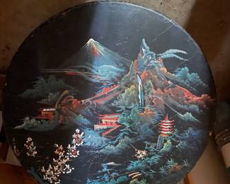 Antique round hand painted Asian coffee table 