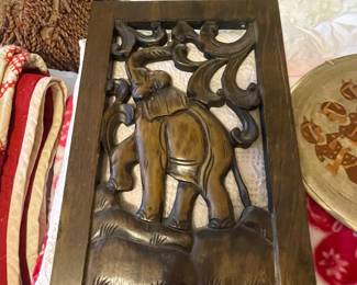 Carved wood elephant wall hanging 