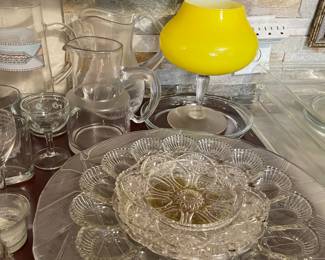glass eye plater, glass pitchers