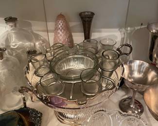 silver plated caviar and vodka server