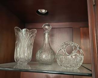 cut crystal basket, vase, decanter