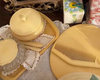 vintage celluloid vanity dresser set