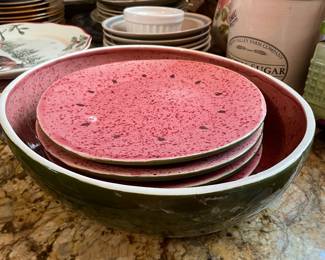 watermelon bowl and 4 plates