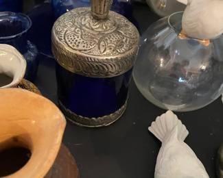 cobalt blue and silver plated jar