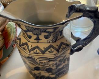  Ceramic blue and white pitcher