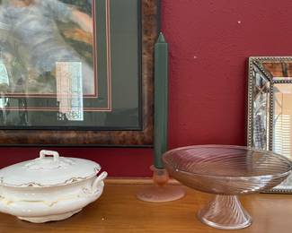 soup tureen, glass pedestal bowl