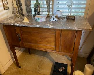 Antique English side board server commode with marble top