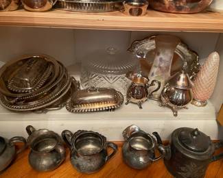 glass cake cover, silver plated items