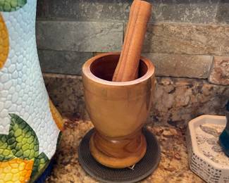 wooden mortar with pestle