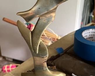 Mcm brass and marble seagulls sculpture 