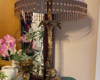 Brass palm tree and monkey lamp 