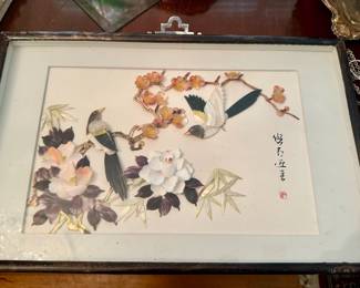 Vintage Chinese Shell Art Shadow Box Picture