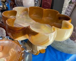 onyx stone carved pedestal dish