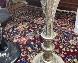 Silver tone etched lamp