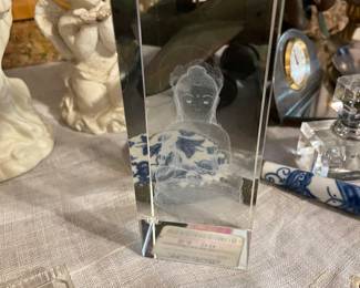 Buddha etched glass block 