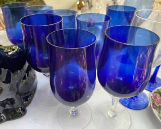 Cobalt blue wine and water glasses 