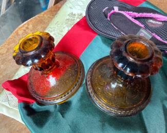 Amber glass candle holders