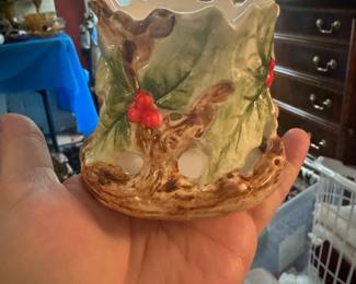 Vintage Fritz & Floyd Holly Votive Candle Holder