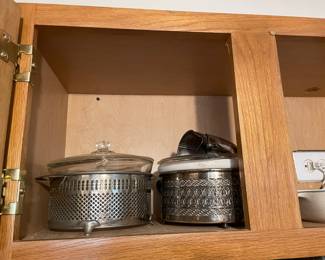 casserole dishes with silver plated holders