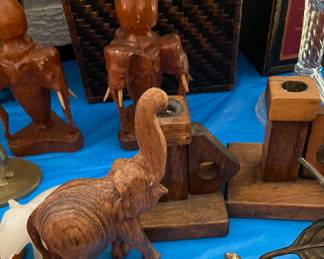 wood carved elephant, wood candle sticks