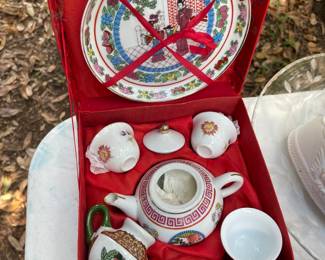 Vintage hand painted ceramic tea set 