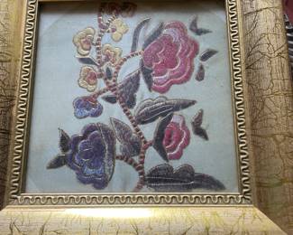 Vintage “Jacobean” Framed Embroidery 