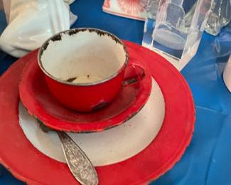 Antique tin plate and cup