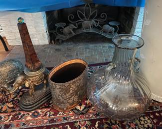 large glass vase, elephant obelisk figure