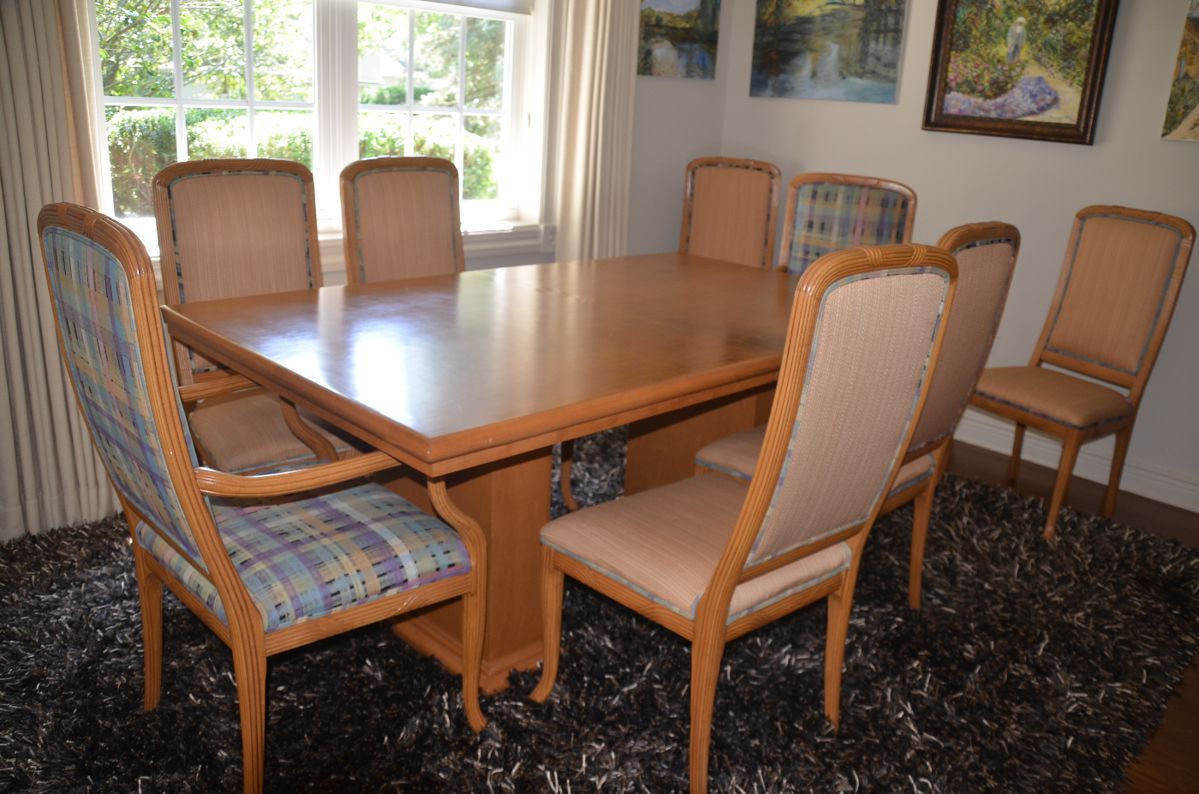 Vintage 1980's Custom solid wood Dining Table and Chairs