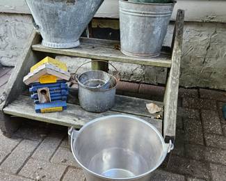 Milking bucket and other nice vtg buckets for planters
