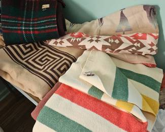 Zoeppritz Greek Key camel hair wool twin. (Not marked and has a big hole). Two are Hormel wool in v. good condition.