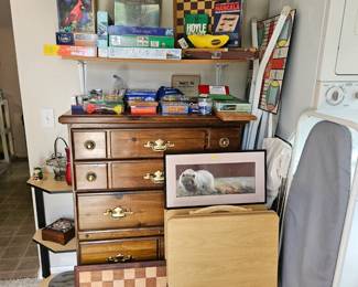 Games, puzzles, dresser, TV tray set