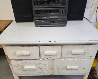 Enamel topped primitive with tin drawer