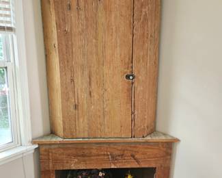 Hand crafted 2 piece primitive corner cupboard 